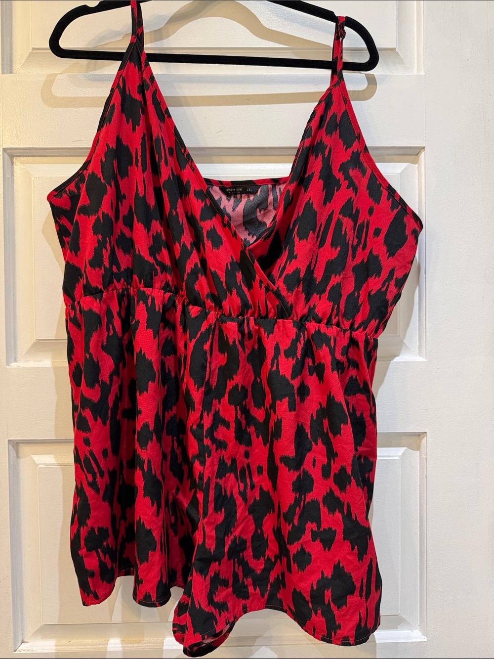 Red & Black Animal Print V-Neck Romper